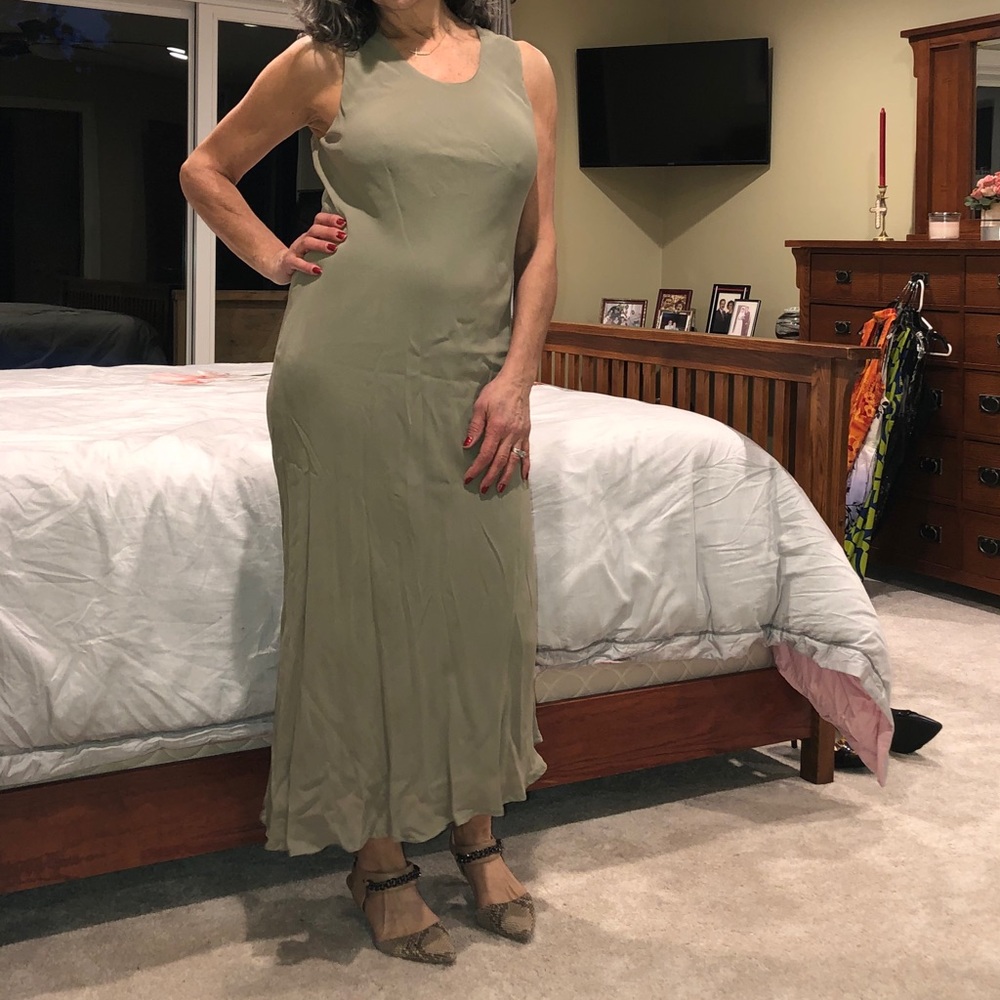 Classic calf length simple light green dress